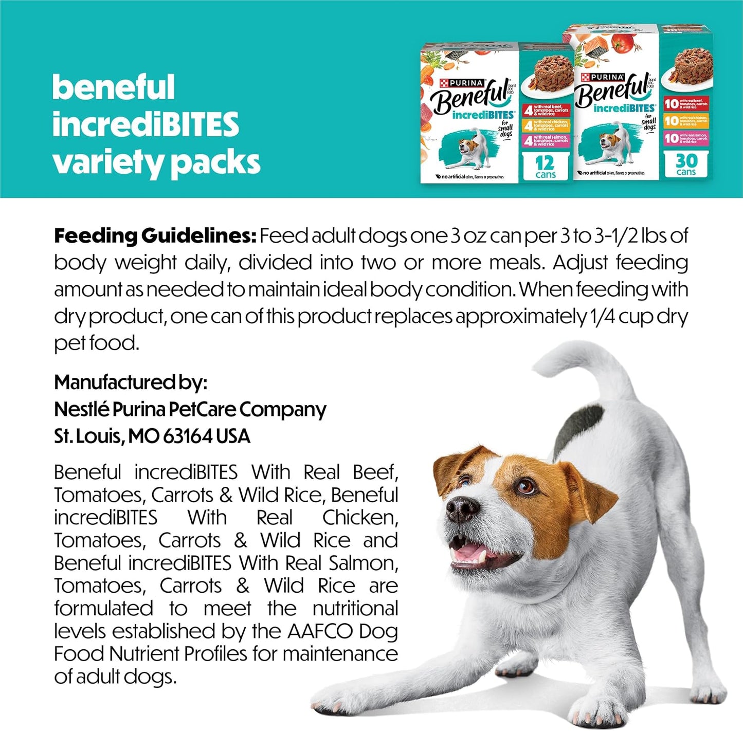 HOTBeneful Purina Small Breed Wet Dog Food Variety Pack, IncrediBites With Real Beef, Chicken and Salmon - (Pack of 30) 3 Oz. Cans