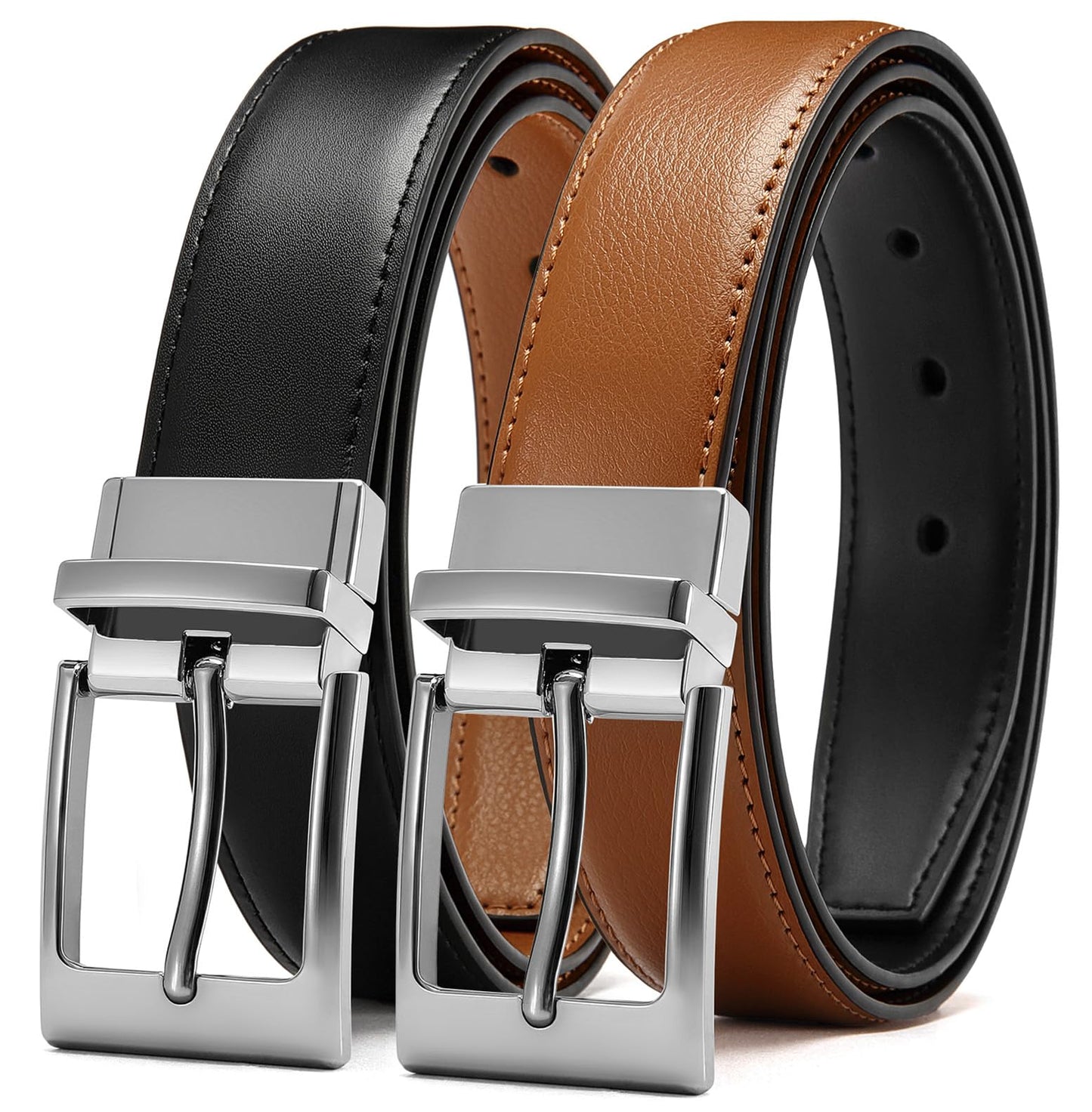 HOTCHAOREN Reversible Belt Men 1 Piece - 1.25" Leather Dress Belt - Trim to Fit for Elegant Style | 1 Belt, 2 Colors, Double-Sided Reversible, Premium Genuine Leather, Trim to Fit