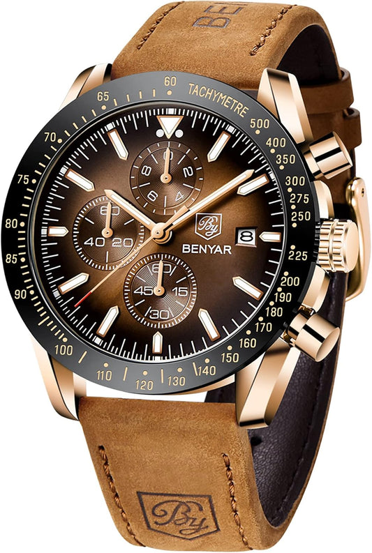 HOTBENYAR Mens Watches Quartz Analog Chronograph Waterproof Wrist Watches for Men Fashion Business Work Casual Sport Dress Watch with Calendar