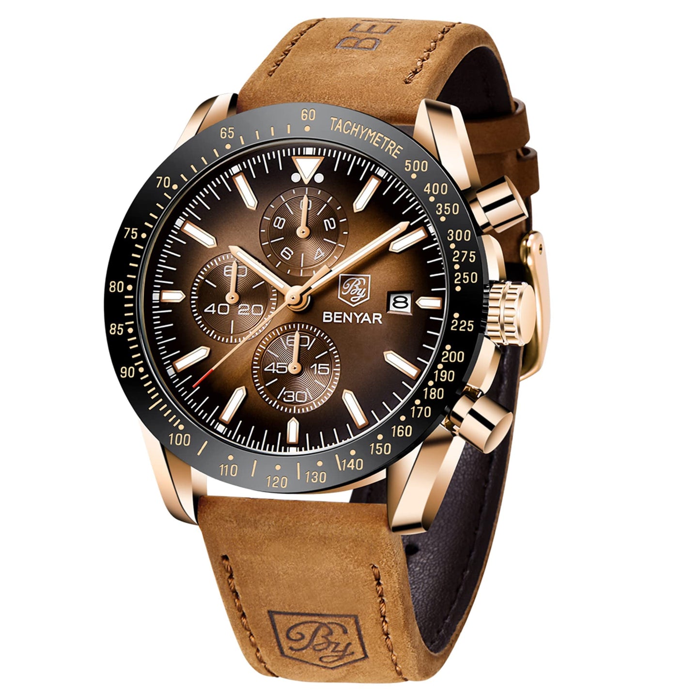 HOTBENYAR Mens Watches Quartz Analog Chronograph Waterproof Wrist Watches for Men Fashion Business Work Casual Sport Dress Watch with Calendar