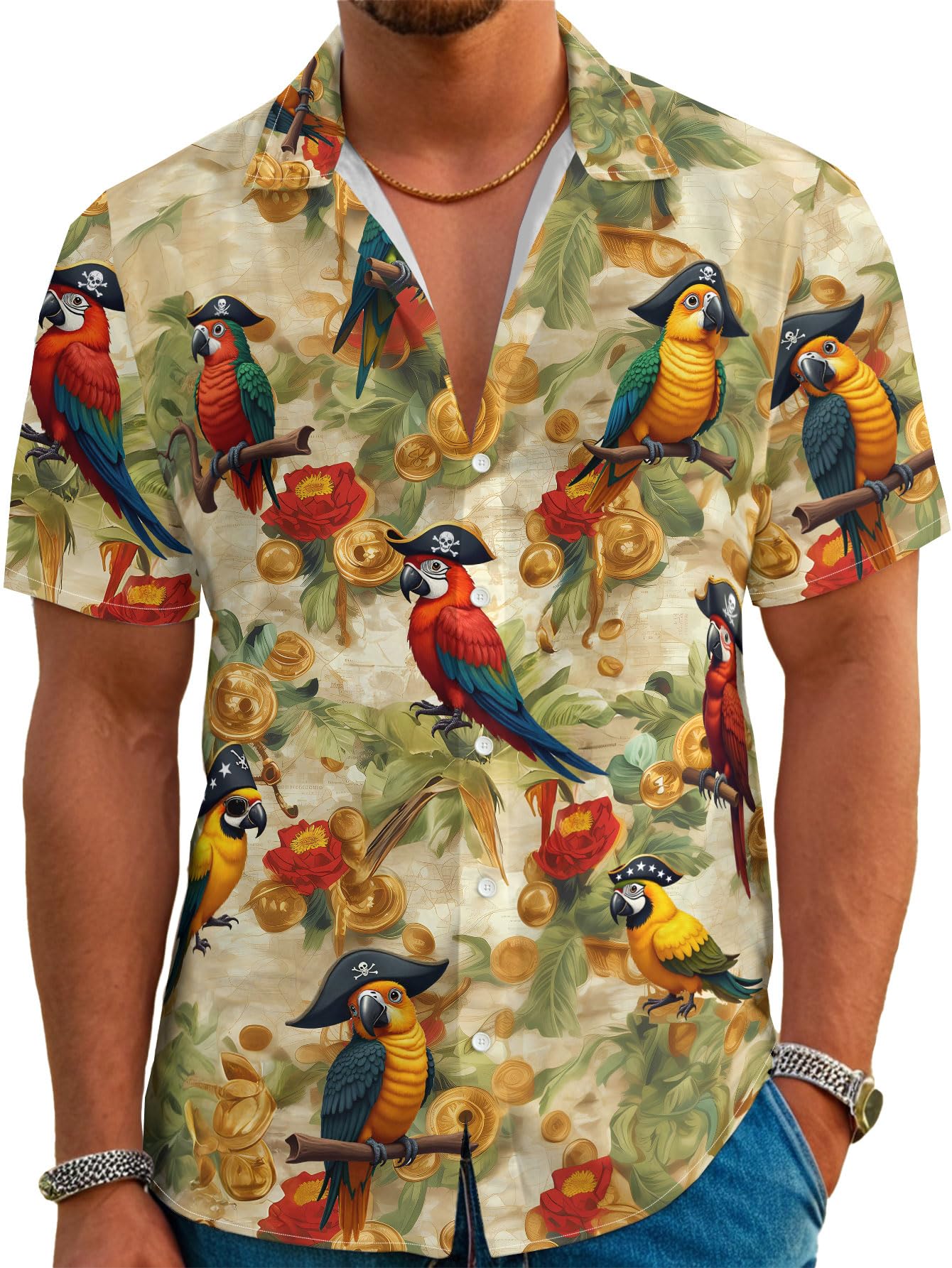 HOTDFZ Funny Hawaiian Shirts for Men Summer Beach Short Sleeve Button Down Shirt Theme Party Shirt