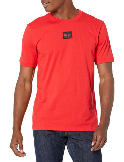 HOTHugo Mens Ribbed Crew Neck Regular Fit Center Logo T-Shirt
