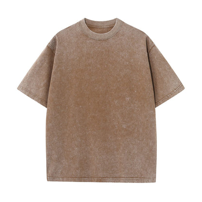HOTMen's Cotton T-Shirts Oversized Unisex Short Sleeves Casual Loose Wash Solid Basic Tee Tops