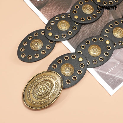 HOTLEACOOLKEY Hollow Western Disc Belt for Dress Boho Concho Belt Vintage Country Waist Belts for Women