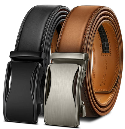 HOTBULLIANT Men Belts 2 Pack,Ratchet Sliding Belt Adjustable For Gift Mens Dress Casual 1 3/8",Cut for Fit