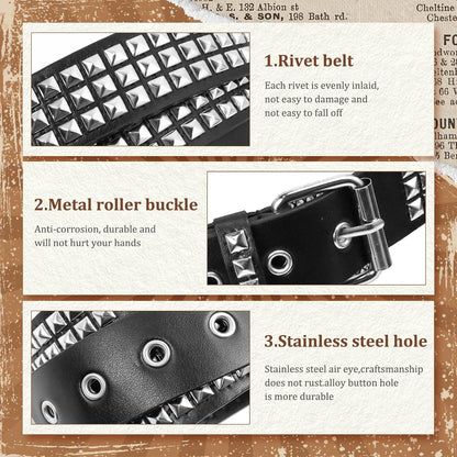 HOT3 Pcs White Black Studded Belt, Y2K Belt Goth Emo Punk Rock with Grommet Bright Metal Pyramid for Women Men
