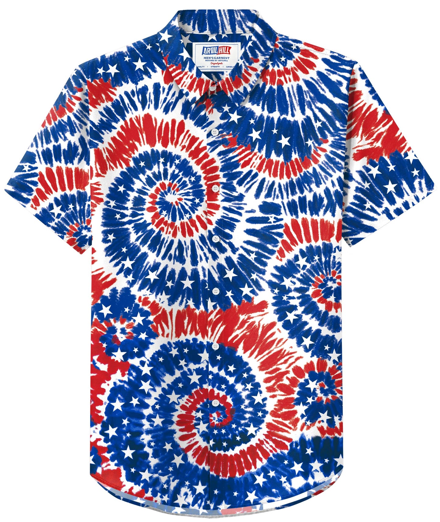 HOTArvilhill Men American Flag Button Shirt 4th of July Short Sleeve Shirts (S-3XL)