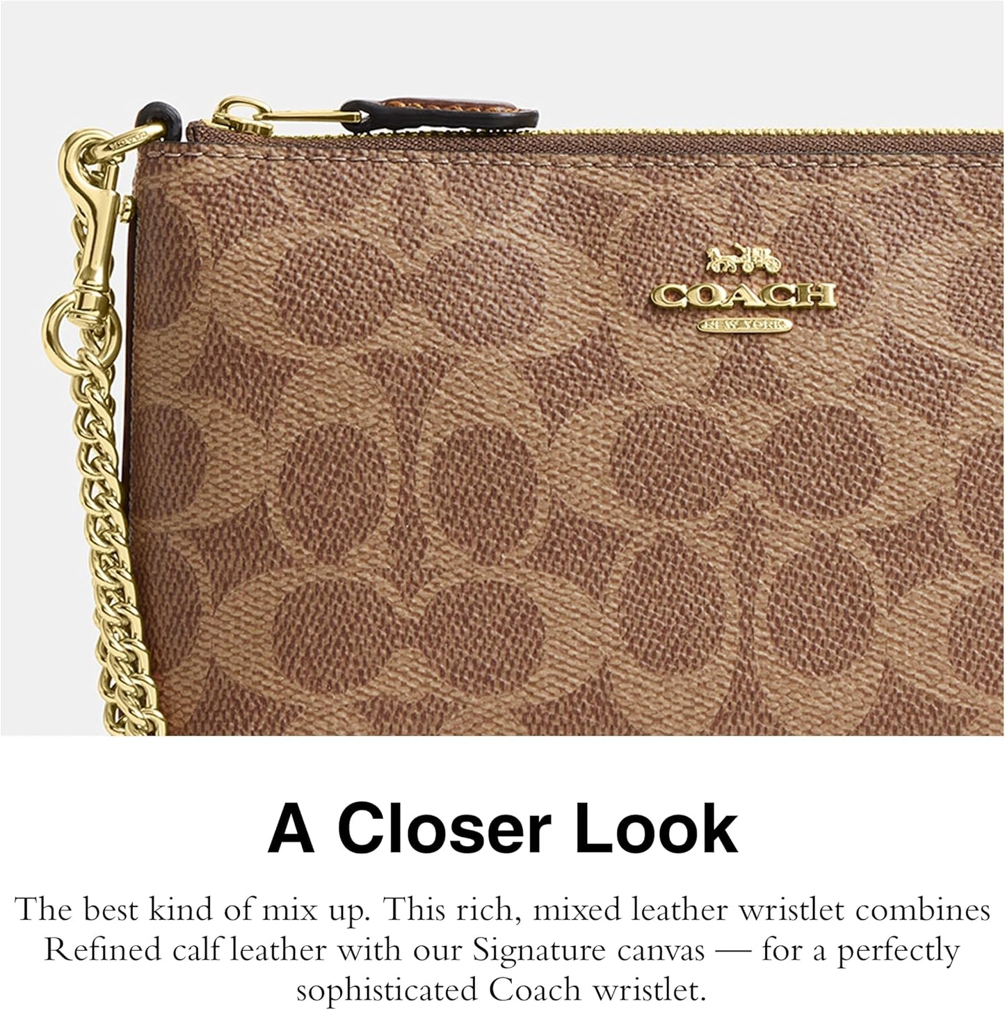 HOTCoach Women's Crossgrain Leather Wristlet W Chain