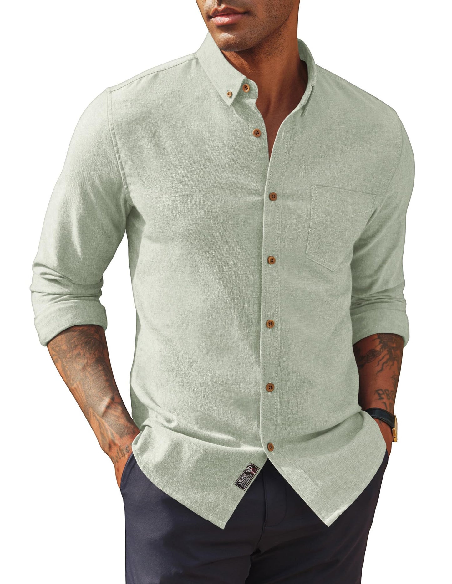 HOTPJ PAUL JONES Mens Classic Fit Linen Shirts Long Sleeve Button Down Business Casual Shirts