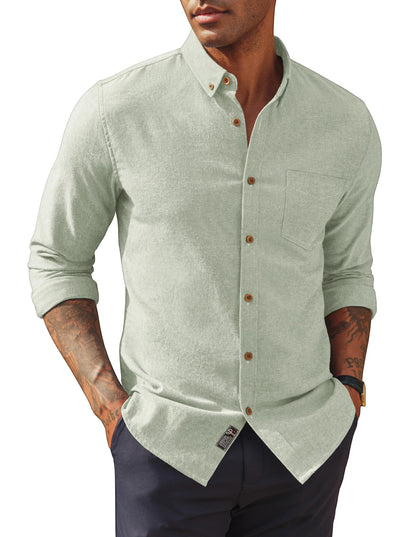 HOTPJ PAUL JONES Mens Classic Fit Linen Shirts Long Sleeve Button Down Business Casual Shirts