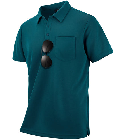 HOTZITY Men's 3 Pack Polo Shirts Short Sleeve with Pocket Moisture Wicking Casual Work Golf Lightweight Collared T-Shirts