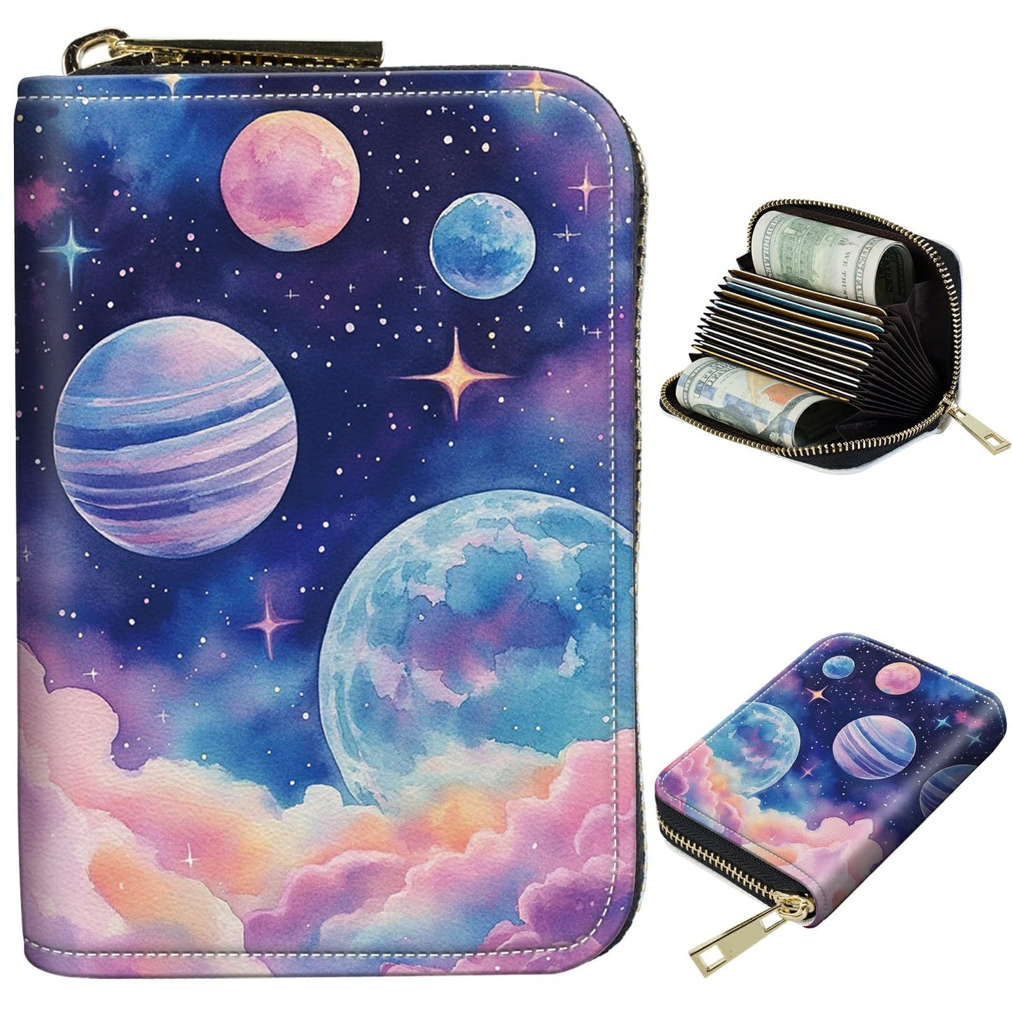 HOTCute Credit Card Holder with Zipper, Crow Skull RFID-Blocking Card Case Small Wallet for Women Men, Multi-slot Card Organizer Case Travel Accordion Wallet