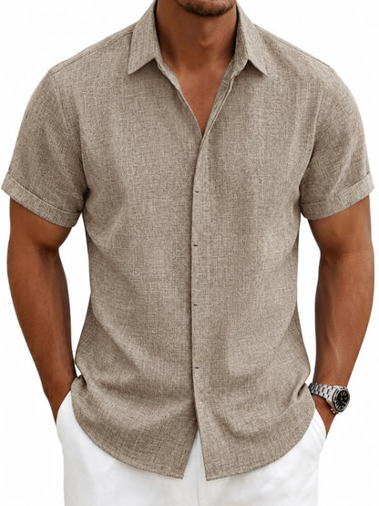 HOTMens Linen Shirts Short Sleeve Casual Shirt Button Down Summer Beach Vacation Tops Men Casual Dress Shirts Breathable