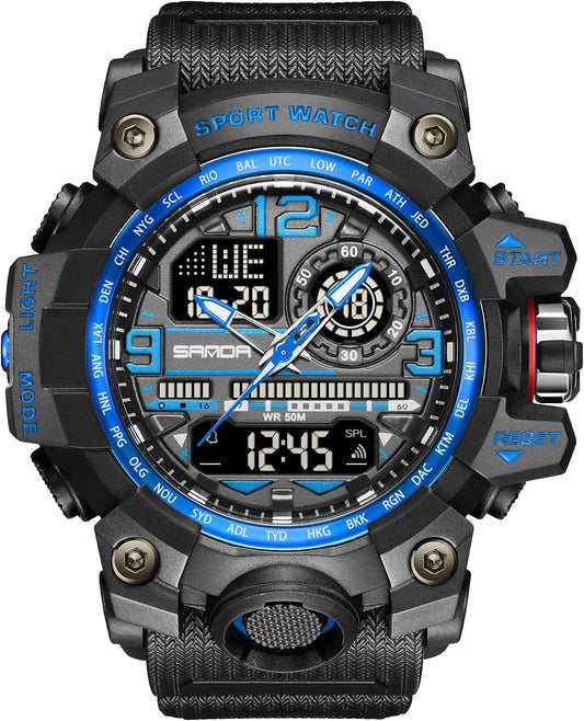 HOTKXAITO Men's Watches Sports Outdoor Waterproof Military Watch Date Multi Function Tactics LED Face Alarm Stopwatch for Men 3133