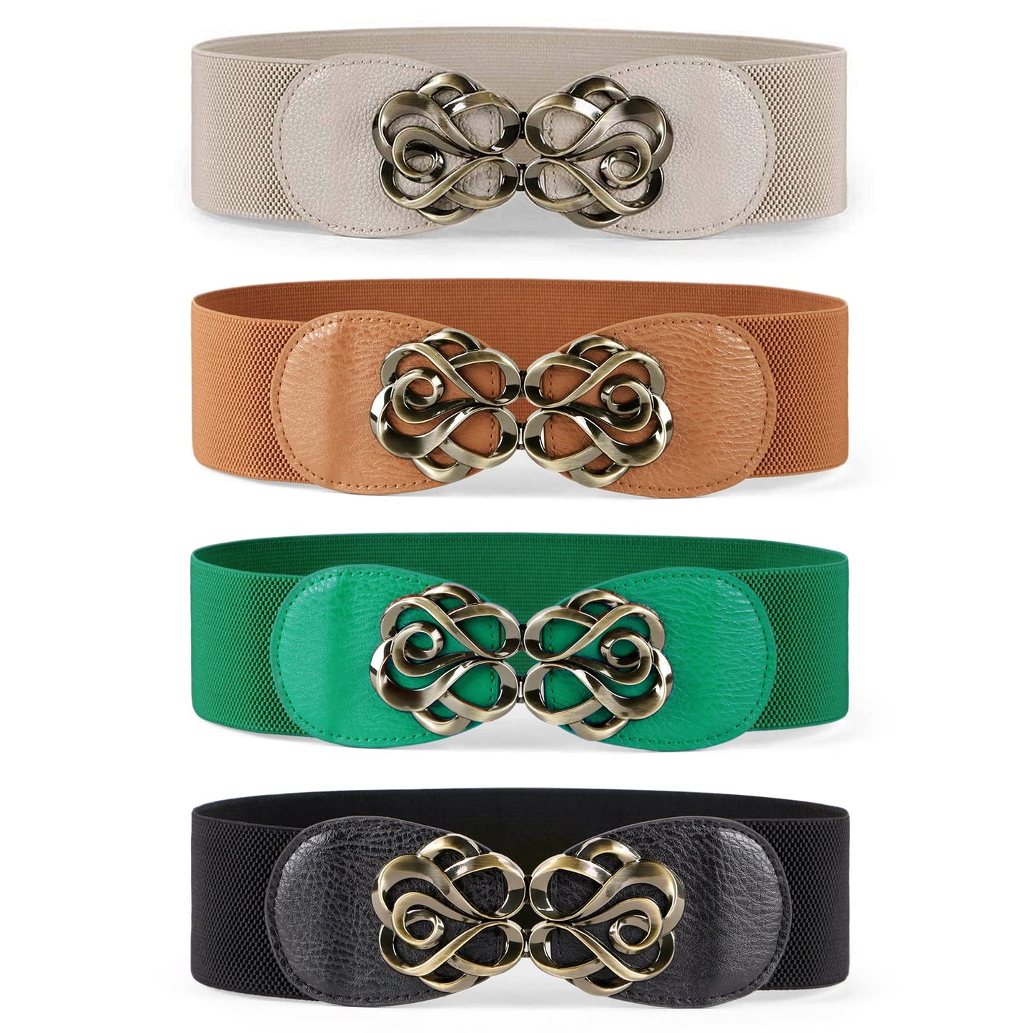 HOTJASGOOD Women Stretchy Belts for Dresses Vintage Elastic Wide Waist Belts 4 Pack 2.36" Wide