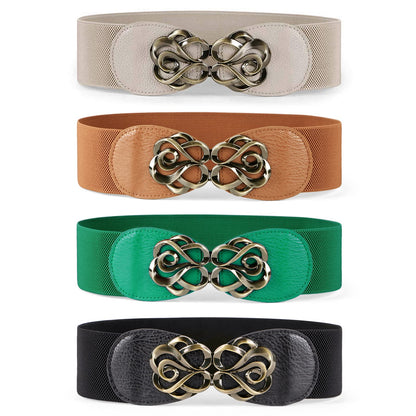 HOTJASGOOD Women Stretchy Belts for Dresses Vintage Elastic Wide Waist Belts 4 Pack 2.36" Wide