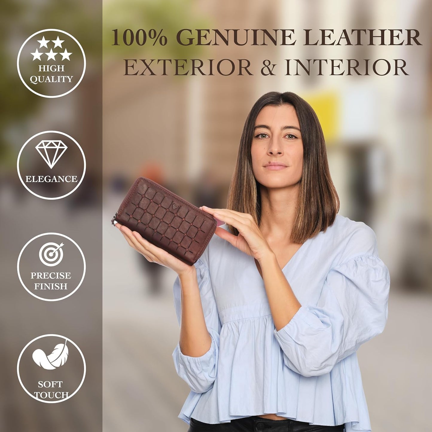 HOTLeather RFID Wallet Women – Modern RFID Womens Wallet- Big Multiple Compartments – Credit Card Holder – Handcrafted Genuine Leather -Carteras de Mujer Piel