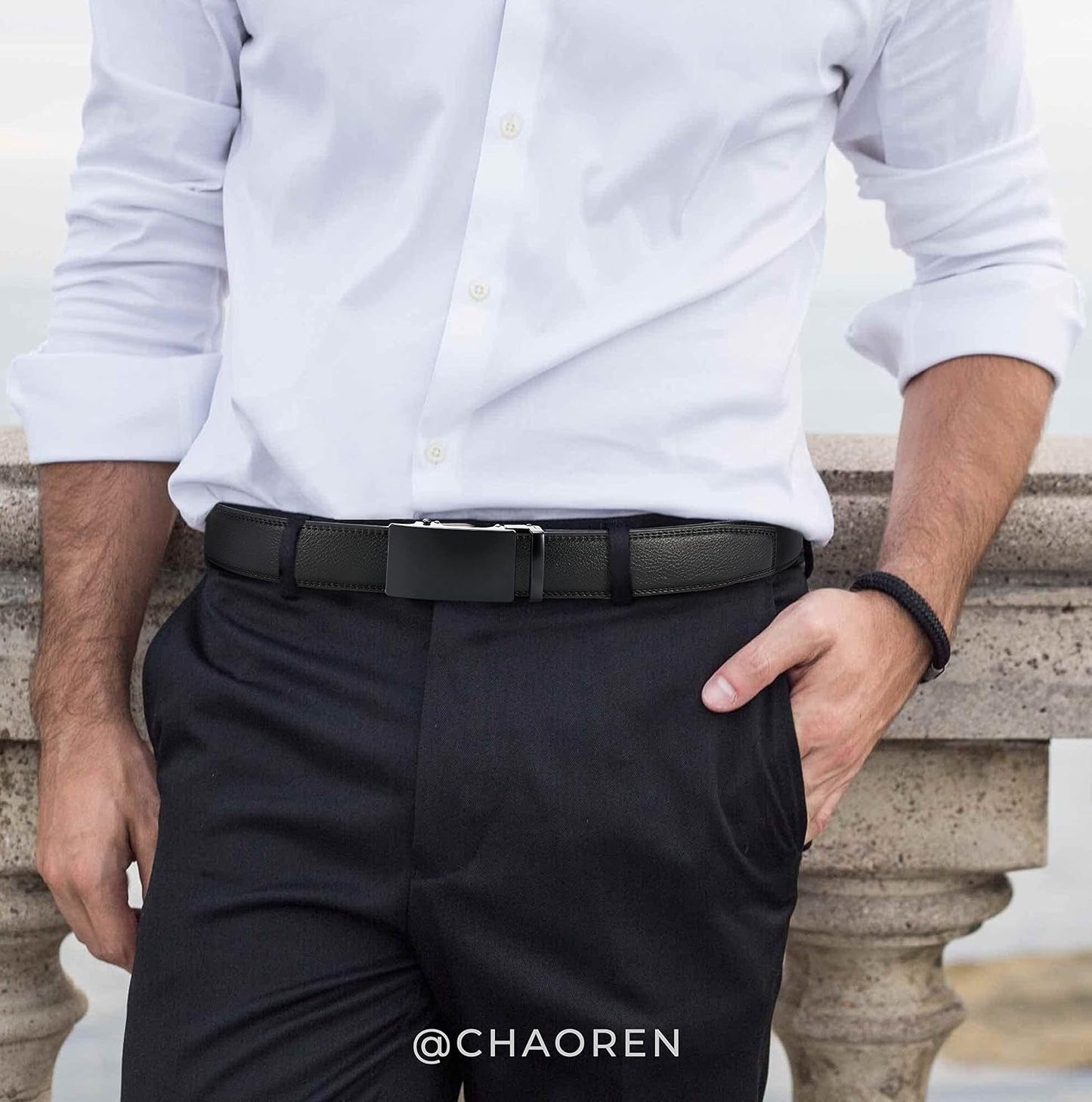 HOTCHAOREN Mens Belt - Mens Ratchet Belt Leather 1 3/8" for Dress Pant - Micro Adjustable Belt Fit Everywhere