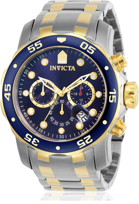 HOTInvicta Men's Pro Diver Scuba 48mm Two Tone Stainless Steel Chronograph Quartz Watch, TT/Blue (Model: 0077)