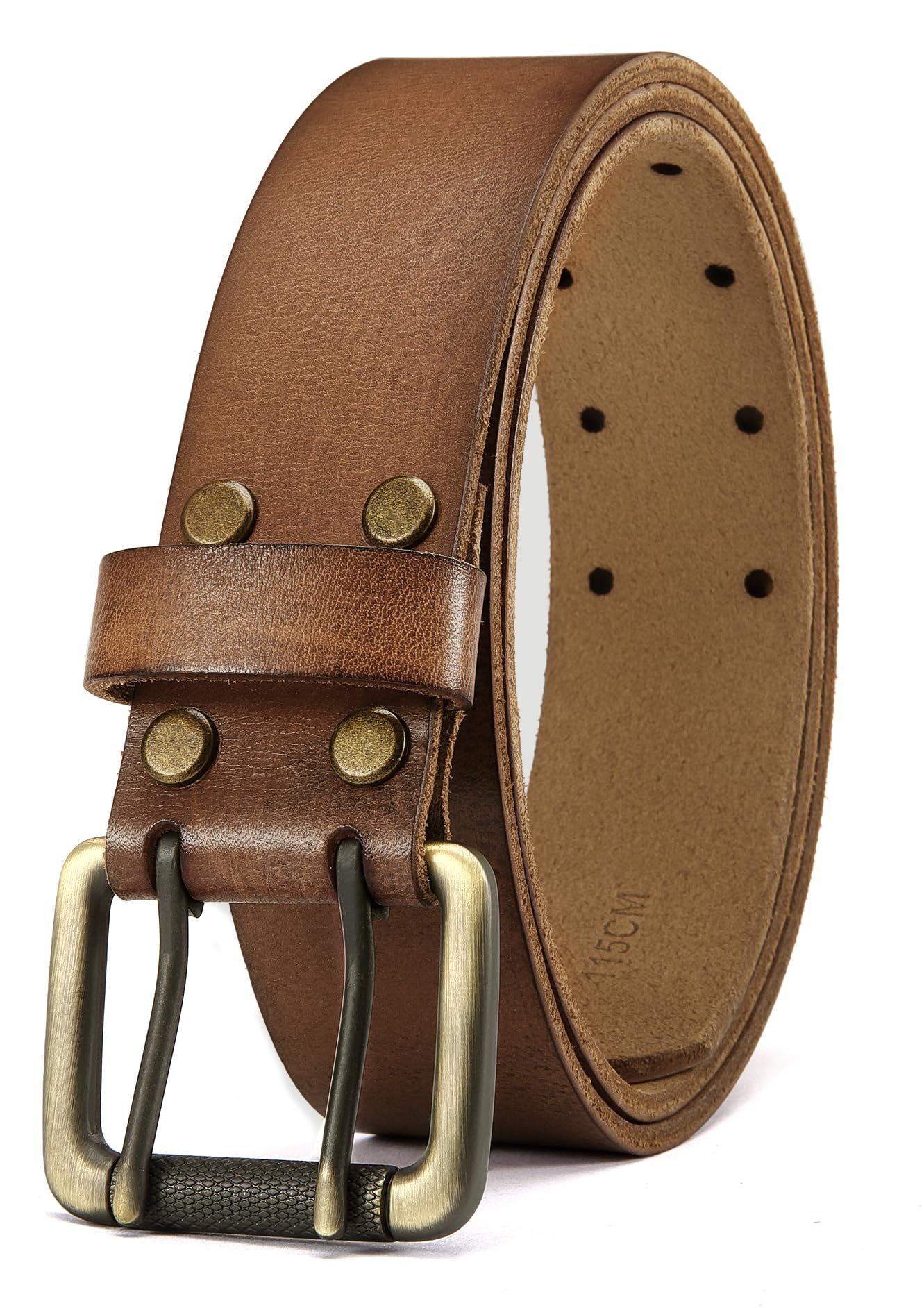 HOTCHAOREN Work Belts for Men, Leather Belt Heavy Duty for Daily Wear | Genuine Leather, Solid Buckle, Casual Wear, Everyday Dress, Gift Box