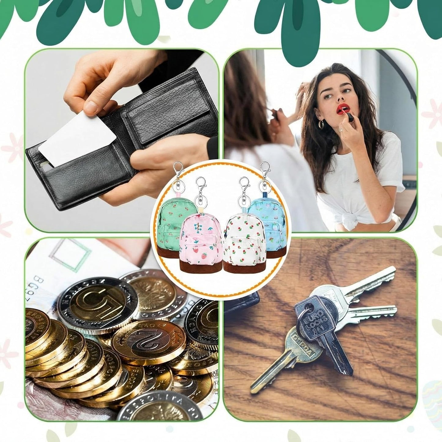 HOTEqusion 16 Pcs Mini Backpack Keychain Bulk Coin Bag Purse Tiny Small Wallet for Carry Lipsticks Cards Headphone Good Choice for Gift
