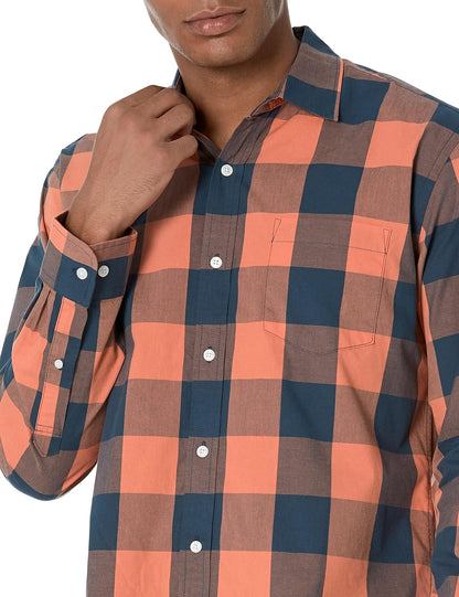 HOTAmazon Essentials Men's Regular-Fit Long-Sleeve Casual Poplin Shirt, Button Front, Business Casual, Collared