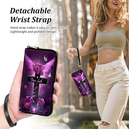 HOTWristlet Wallets for Women,Ladies Women's Wallet,Clutch Purses for Female Leather Large Capacity Credit Card Holder with Zipper Slim Cute Coin Pocket,RFID Blocking,Cross Purple Flower
