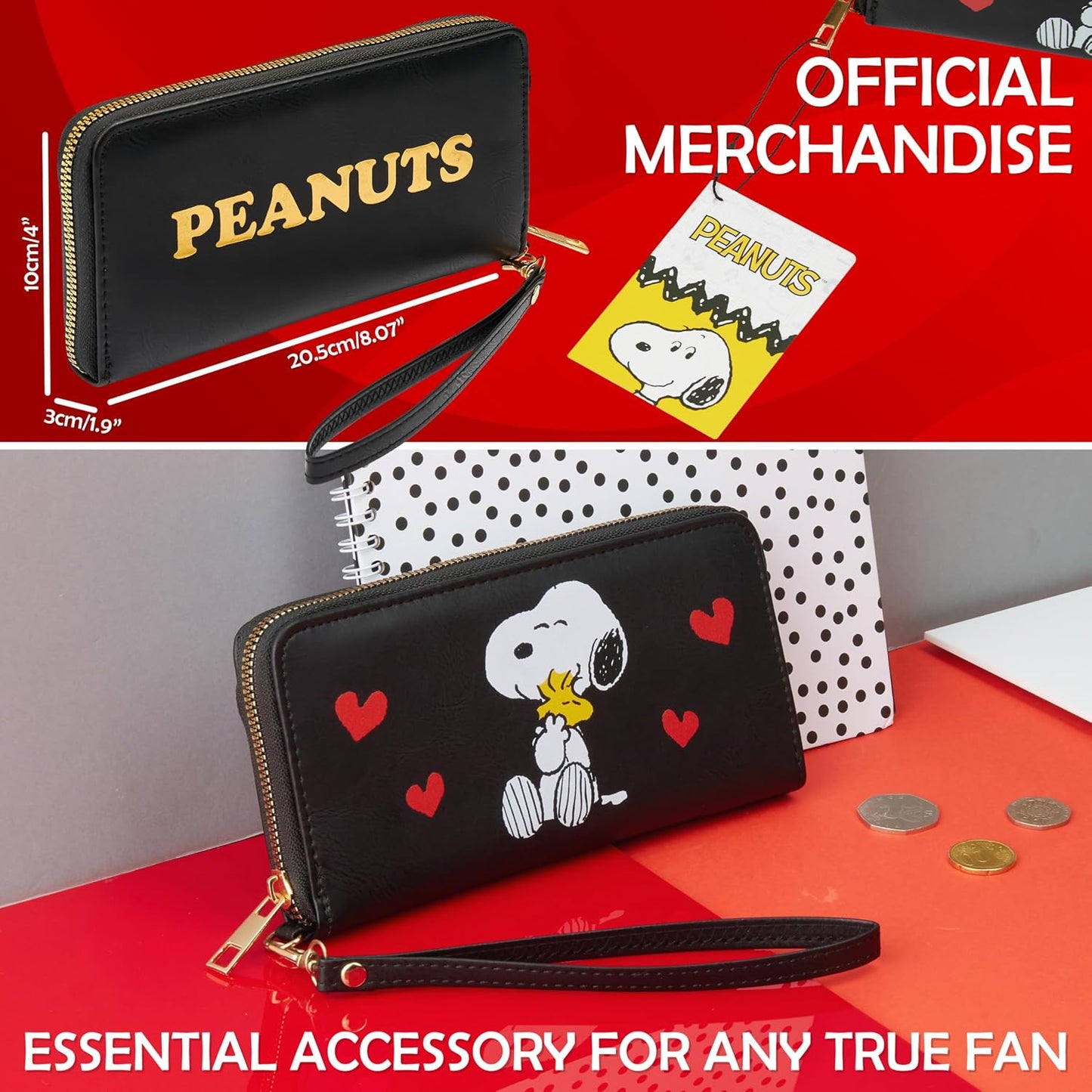 HOTPeanuts Snoopy Womens Wallet, Zip Around Card Slots Coin Pocket - Gifts for Her