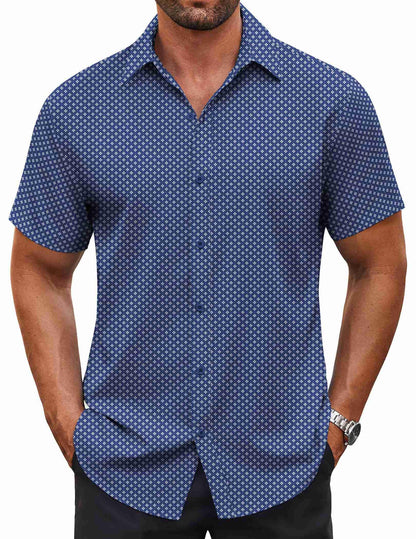 HOTCOOFANDY Men's Button Down Shirt Short Sleeve Dress Shirt Casual Beach Summer Wedding Shirt