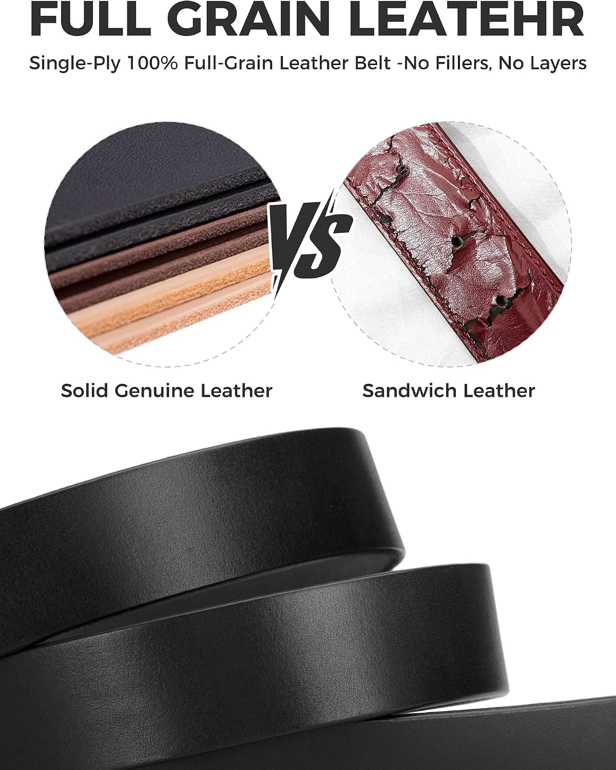 HOTWomens Belts for Jeans 1.1" Width Ladies Belts for Dresses Full Grain Leather Gold Buckle Belt Gift Box