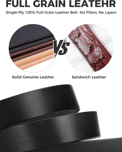 HOTWomens Belts for Jeans 1.1" Width Ladies Belts for Dresses Full Grain Leather Gold Buckle Belt Gift Box