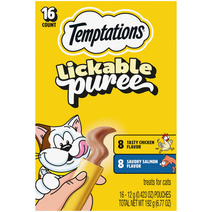 HOTTemptations Creamy Puree Cat Treats, Beef, Chicken, Salmon & Tuna, 48 Count | Beef, Salmon, Chicken & Tuna, under 15 cal/tube, no added sugar or fillers, senior-friendly, meal topper or hand-feed