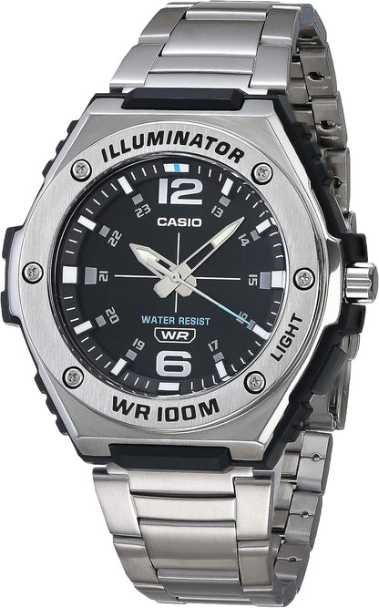 HOTCasio MWA100H Series | Men’s Analog Watch |100M WR | Stainless Steel Bezel | LED Illuminator Backlight with Afterglow | Resin Band | 3 Hands (HR, MIN, SEC) | 3 Year Battery