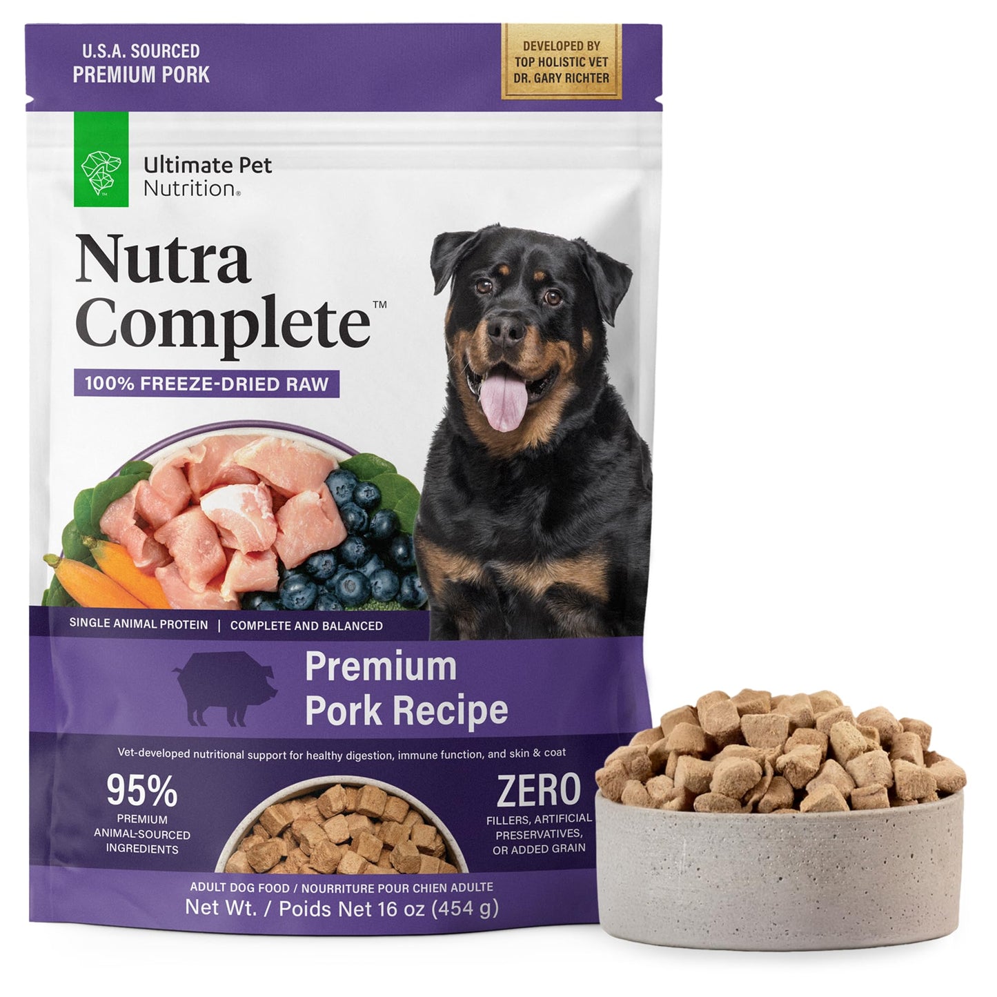 HOTULTIMATE PET NUTRITION Nutra Complete, 100% Freeze Dried Raw Veterinarian Formulated Dog Food with Antioxidants Prebiotics and Amino Acids (1 Pound, Beef)
