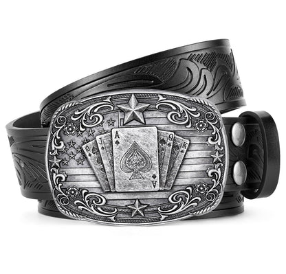 HOTSANSTHS Western Cowboy Belts for Men Women, Mens Western Belt Bull Buckle Country Belt Cowboy Leather Belt for Jeans