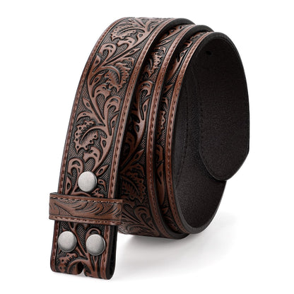 HOTTRIWORKS Western Belt Strap for Men without Buckle 1.5" Wide Floral Engraved Embossed Leather Belt Strap