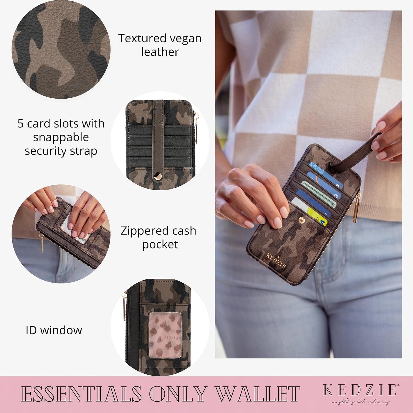 HOTKEDZIE Essentials Women's ID Wallet in Vegan Leather - Glamoflauge