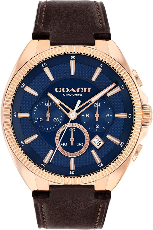 HOTCOACH Men's Jackson Chronograph Watch, 45mm Case Size, Genuine Leather Strap, Premium Fashion, Everyday Wear - Gift for Him