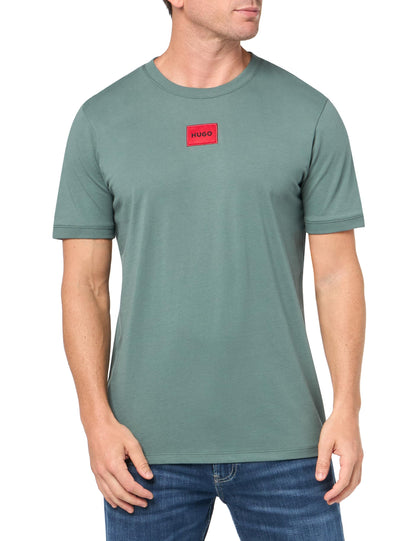 HOTHugo Mens Ribbed Crew Neck Regular Fit Center Logo T-Shirt