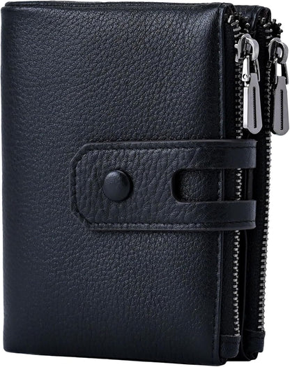 HOTBveyzi Small Soft Leather Wallet for Women RFID Blocking Ladies Card Holder with Double Zipper Pocket