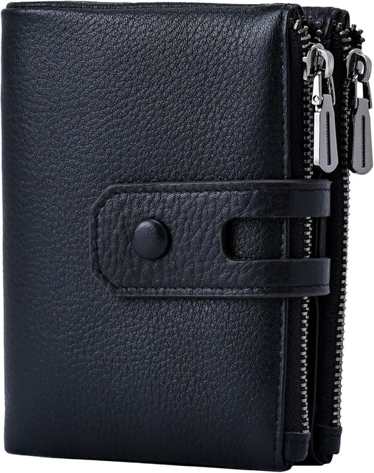 HOTBveyzi Small Soft Leather Wallet for Women RFID Blocking Ladies Card Holder with Double Zipper Pocket