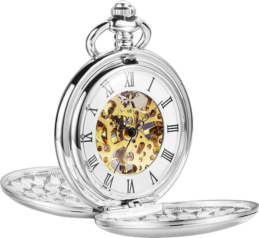 HOTShoppeWatch Men’s Pocket Watch with Chain | Hand Winding Vintage Pocket Watch | Classic Mechanical Movement Pocketwatch | 1920s Railroad Steampunk Costume Accessory