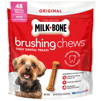 HOTMilk-Bone Brushing Chews Large Daily Dental Dog Treats, 33.7 oz Bag | 25 treats, chicken flavored, VOHC accepted dental chews, helps clean teeth and freshen breath, for large dogs 50 lbs and up