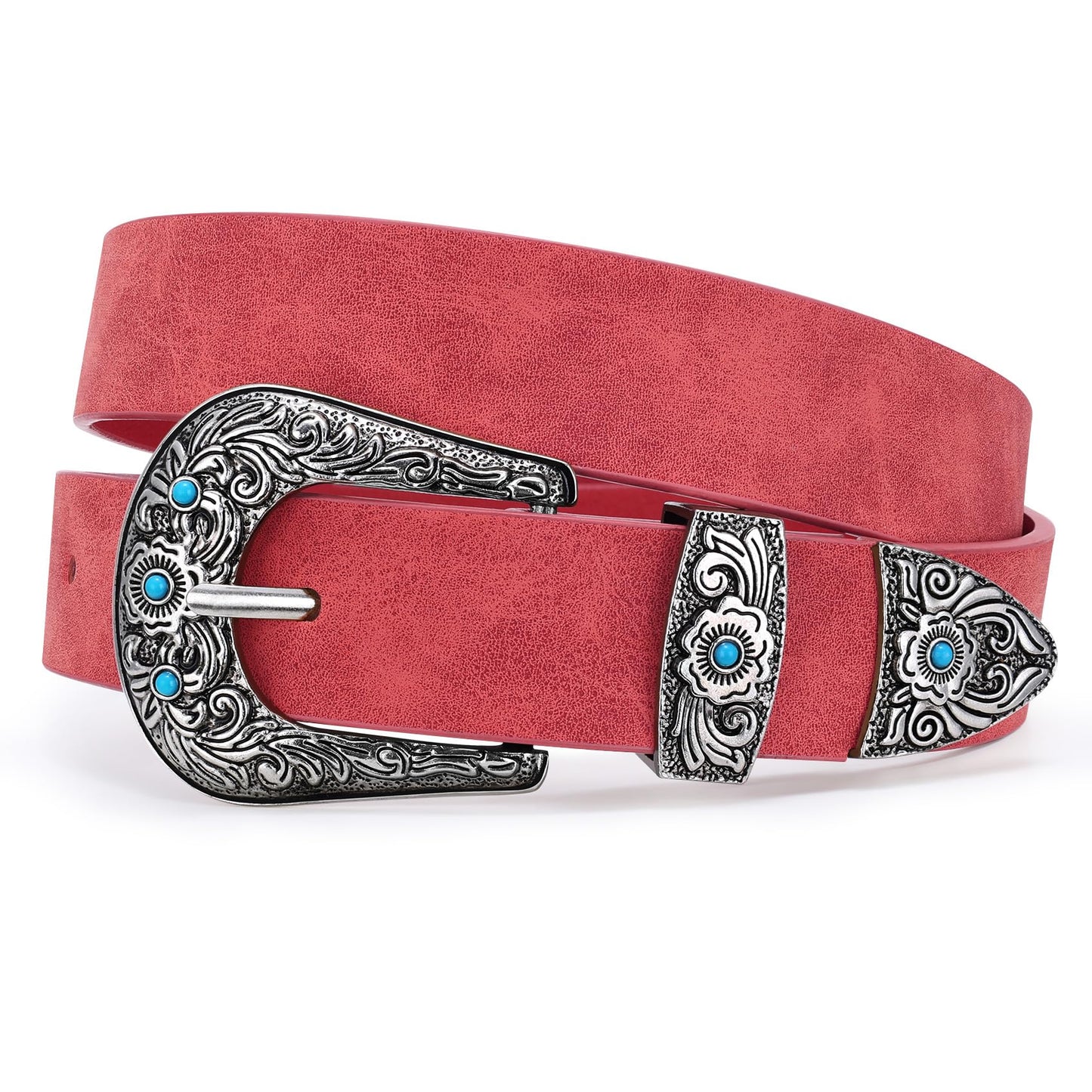 HOTXZQTIVE Western Belt for Women, Cowgirl Cowboy Suede Leather Belt for Jeans Pants, Country Belts with Vintage Buckle