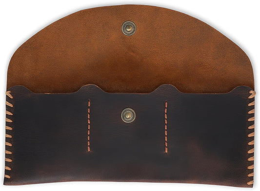 HOTGenuine Leather Currency Pouch Wallet, Slim Travel Money Organizer with 3 Card Slots & Snap Closure, Handmade Cash Holder for Bills & Cards, Money Bag for Men & Women, 8 x 4 in