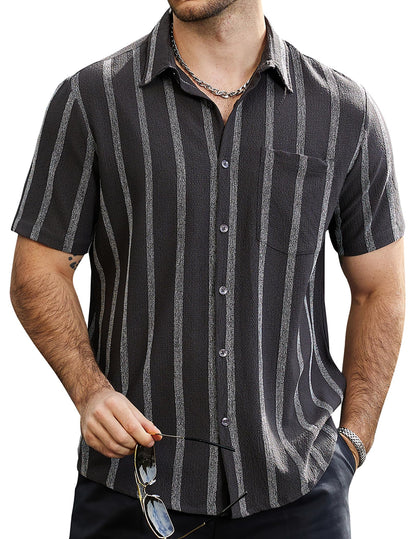 HOTVATPAVE Mens Summer Striped Shirts Button Down Short Sleeve Vintage Beach Hawaiian Shirts with Pocket