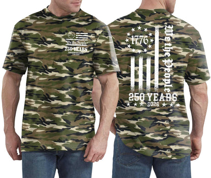 HOT250 Years American Flag Shirts for Men: 4th of July T Shirt 1776-2026 USA Patriotic Tee Tops
