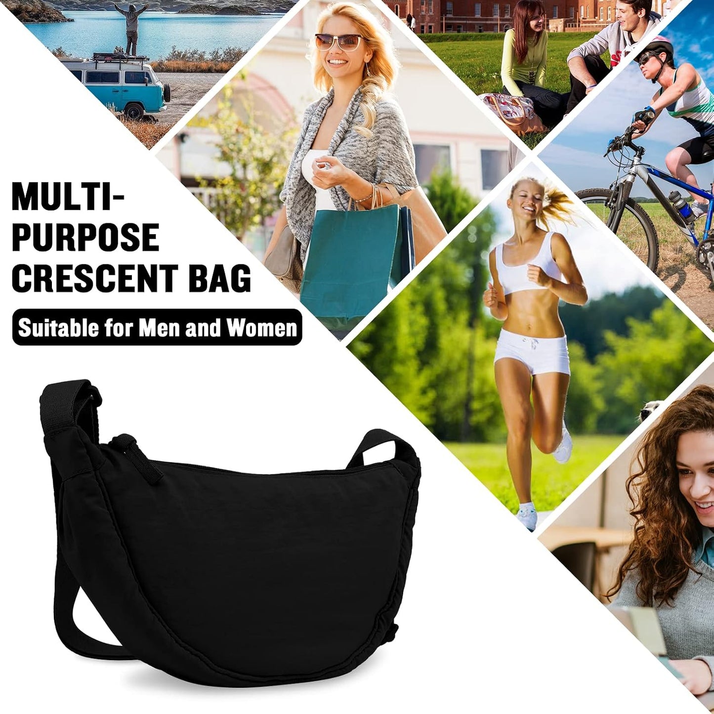 HOTNylon Crescent Crossbody Bag for Women Purses Trendy Men,Small Travel Sling Bag Hobo