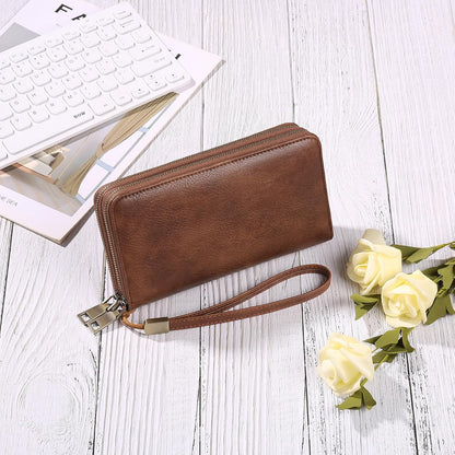 HOTGAEKEAO Wallet for Women Clutch RFID Blocking Wristlet Leather Purse Large Capacity Credit Card Holder with Grip Hand Strap