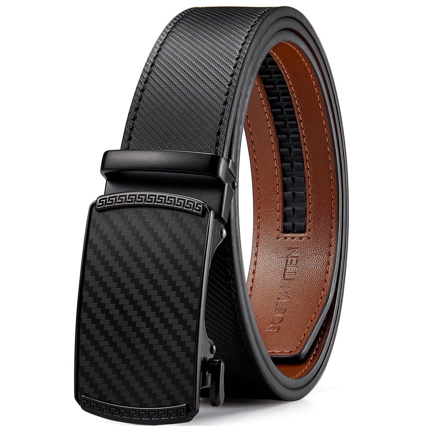 HOTBOSTANTEN Mens Belt Leather Ratchet Belt For Men Dress and Casual with Adjustable Buckle, Trim to Fit